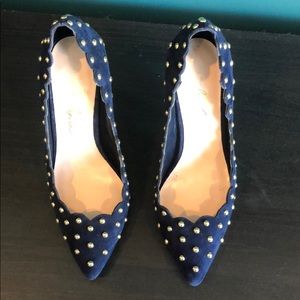 Navy velvet pumps with gold studs